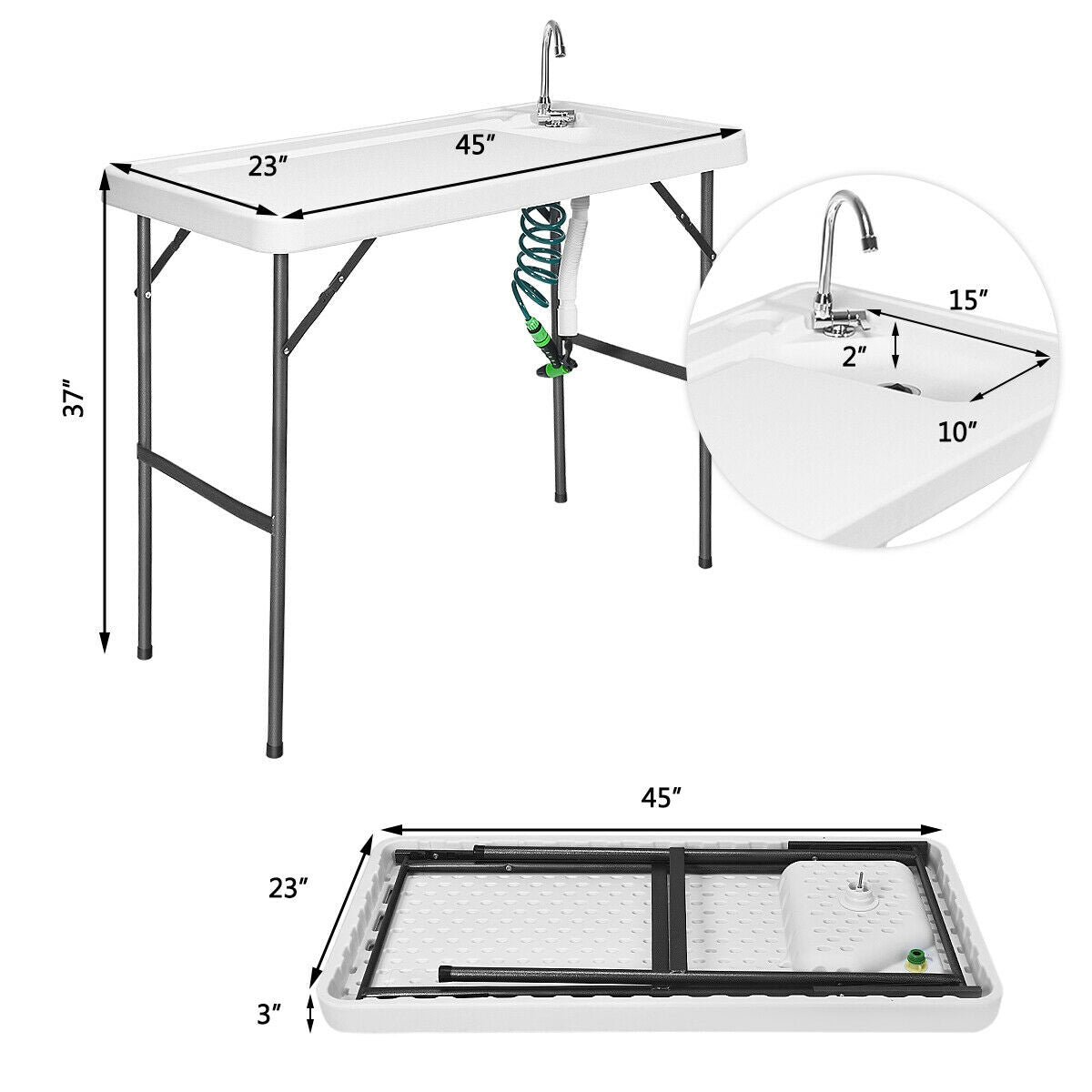 Folding Cleaning Sink Faucet Cutting Camping Table with Sprayer, White Camping Furniture at Gallery Canada