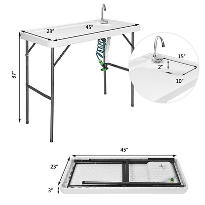 Folding Cleaning Sink Faucet Cutting Camping Table with Sprayer, White Camping Furniture at Gallery Canada