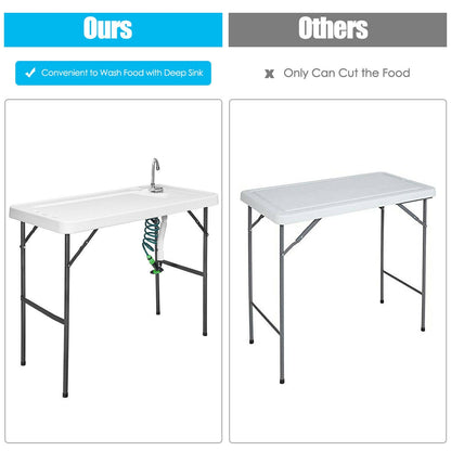 Folding Cleaning Sink Faucet Cutting Camping Table with Sprayer, White Camping Furniture at Gallery Canada