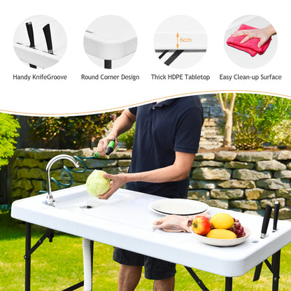 Folding Cleaning Sink Faucet Cutting Camping Table with Sprayer, White Camping Furniture at Gallery Canada