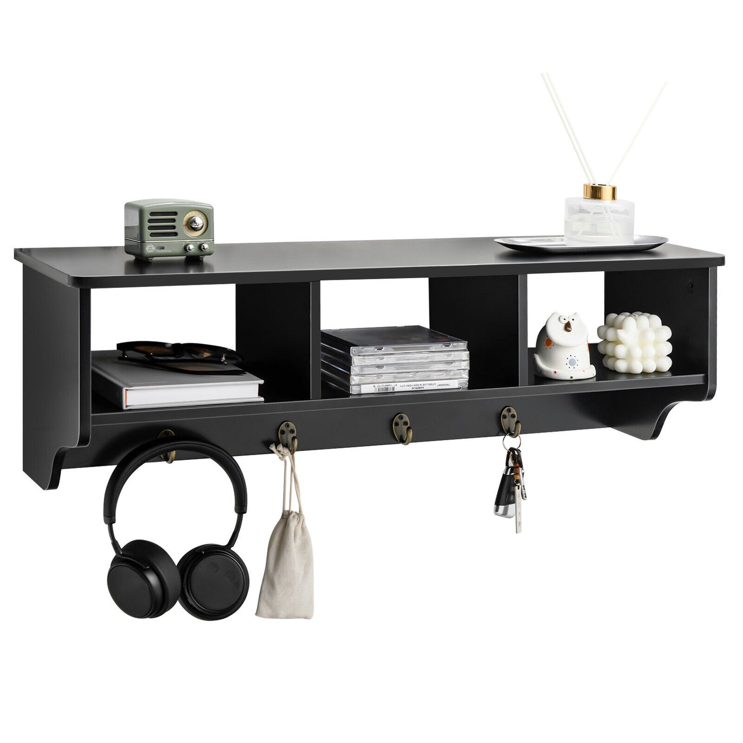 Wall Mount Cubby Organizer Hooks Entryway Storage Shelf, Black Coat Racks & Hall Trees at Gallery Canada