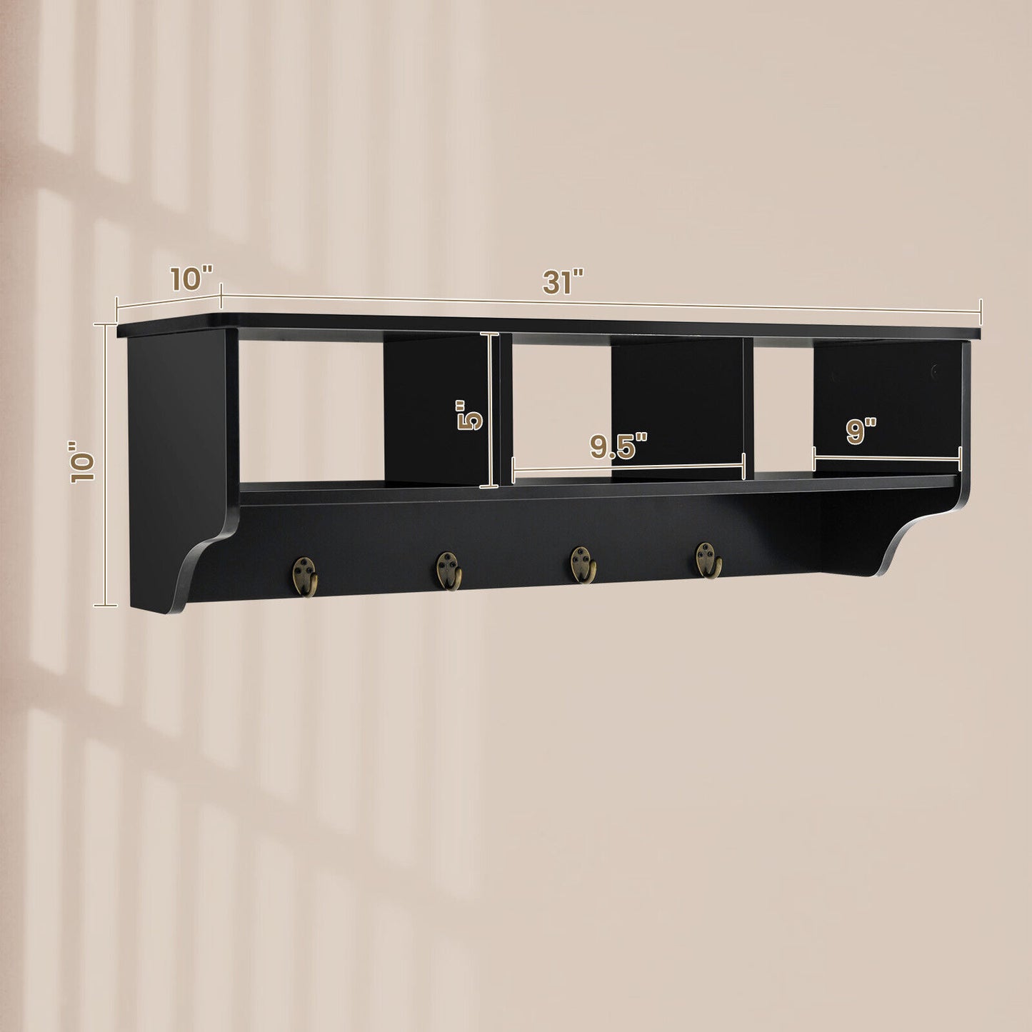 Wall Mount Cubby Organizer Hooks Entryway Storage Shelf, Black Coat Racks & Hall Trees at Gallery Canada