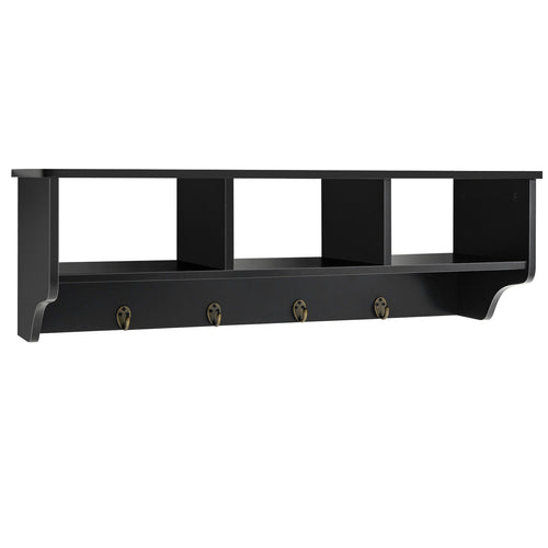 Wall Mount Cubby Organizer Hooks Entryway Storage Shelf, Black