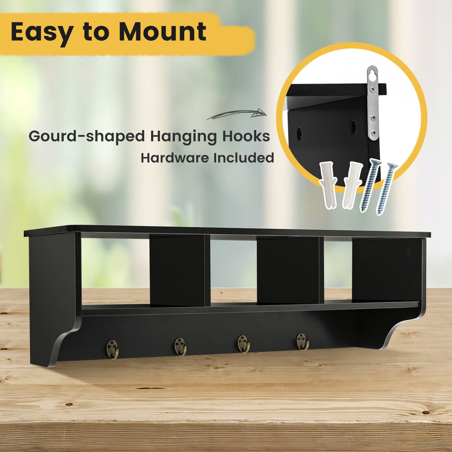 Wall Mount Cubby Organizer Hooks Entryway Storage Shelf, Black Coat Racks & Hall Trees at Gallery Canada