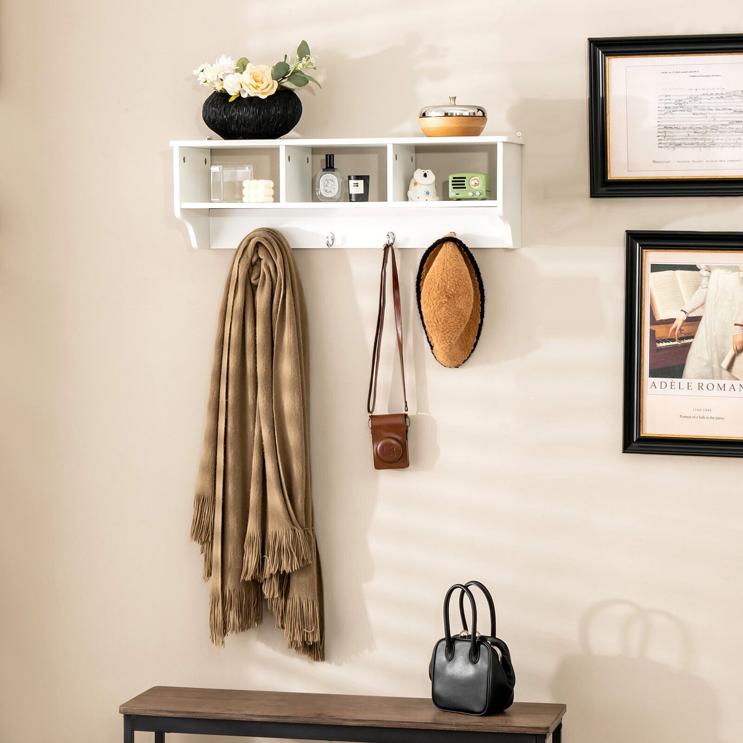 Wall Mount Cubby Organizer Hooks Entryway Storage Shelf, White Coat Racks & Hall Trees at Gallery Canada