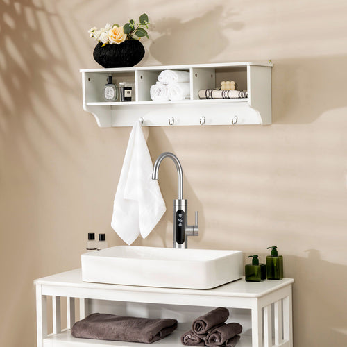 Wall Mount Cubby Organizer Hooks Entryway Storage Shelf, White