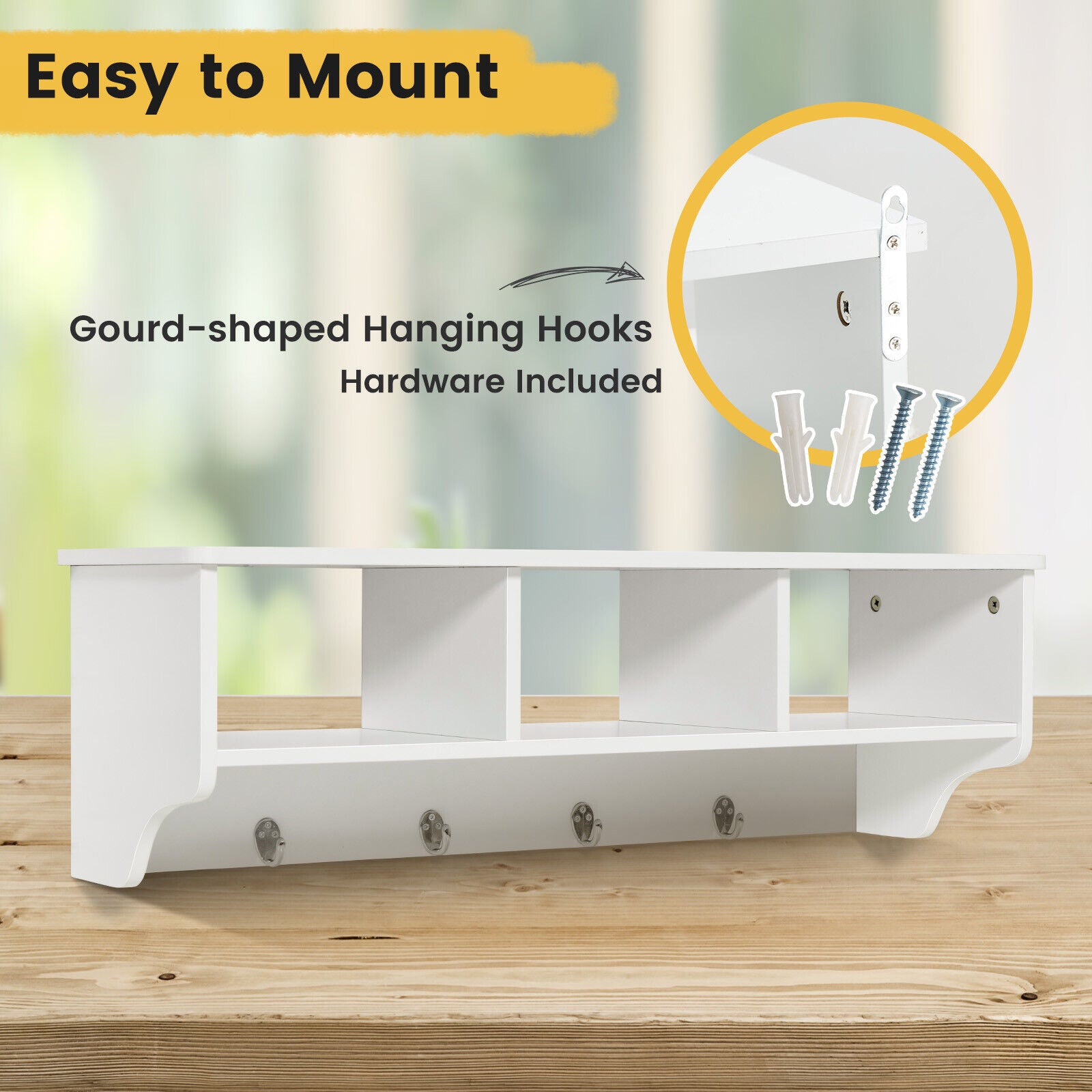 Wall Mount Cubby Organizer Hooks Entryway Storage Shelf, White Coat Racks & Hall Trees at Gallery Canada