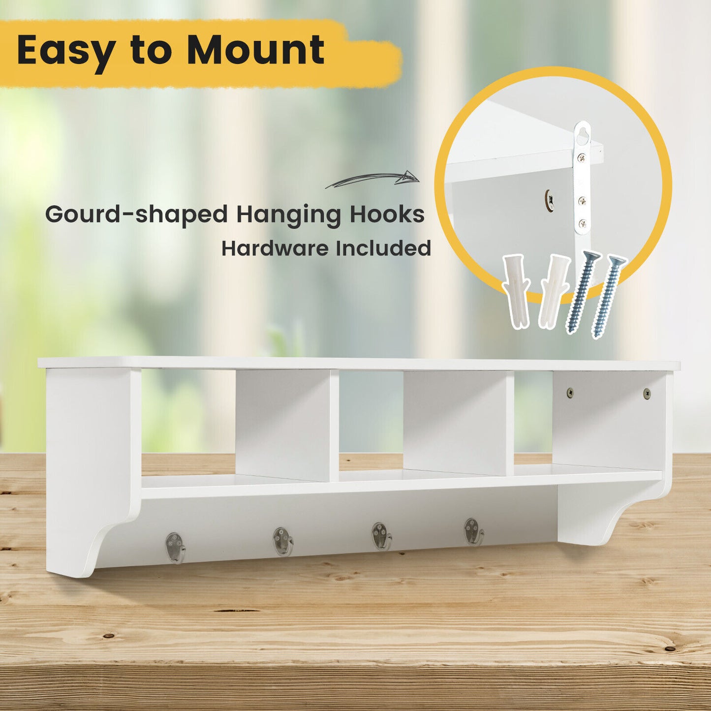 Wall Mount Cubby Organizer Hooks Entryway Storage Shelf, White Coat Racks & Hall Trees at Gallery Canada