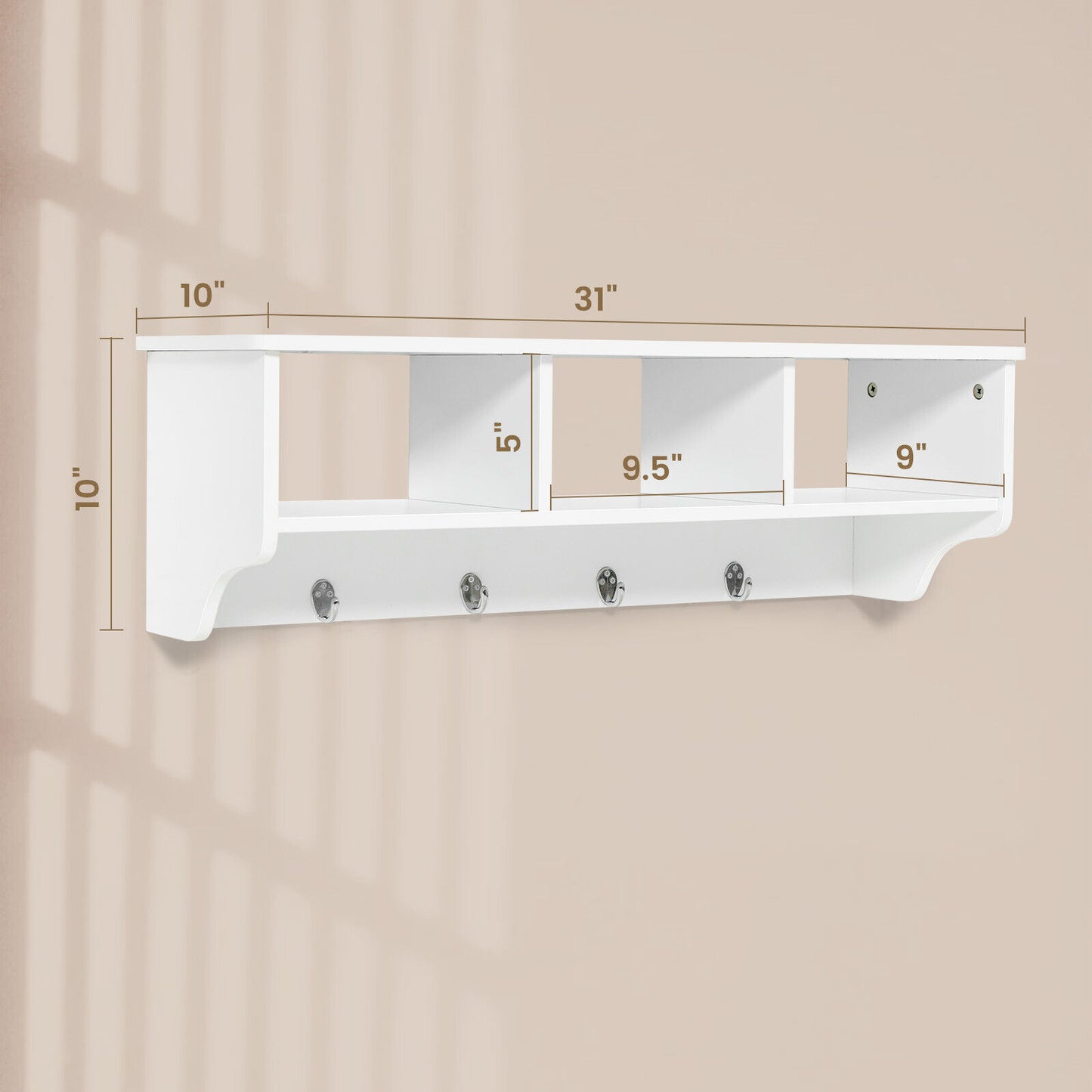 Wall Mount Cubby Organizer Hooks Entryway Storage Shelf, White Coat Racks & Hall Trees at Gallery Canada
