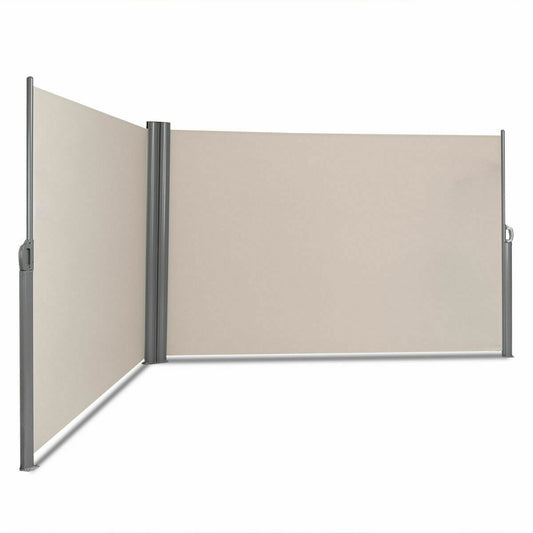 237 x 71 Inch Retractable Double Folding Patio Awning Screen Divider, Beige Outdoor Shades Beige at Gallery Canada
