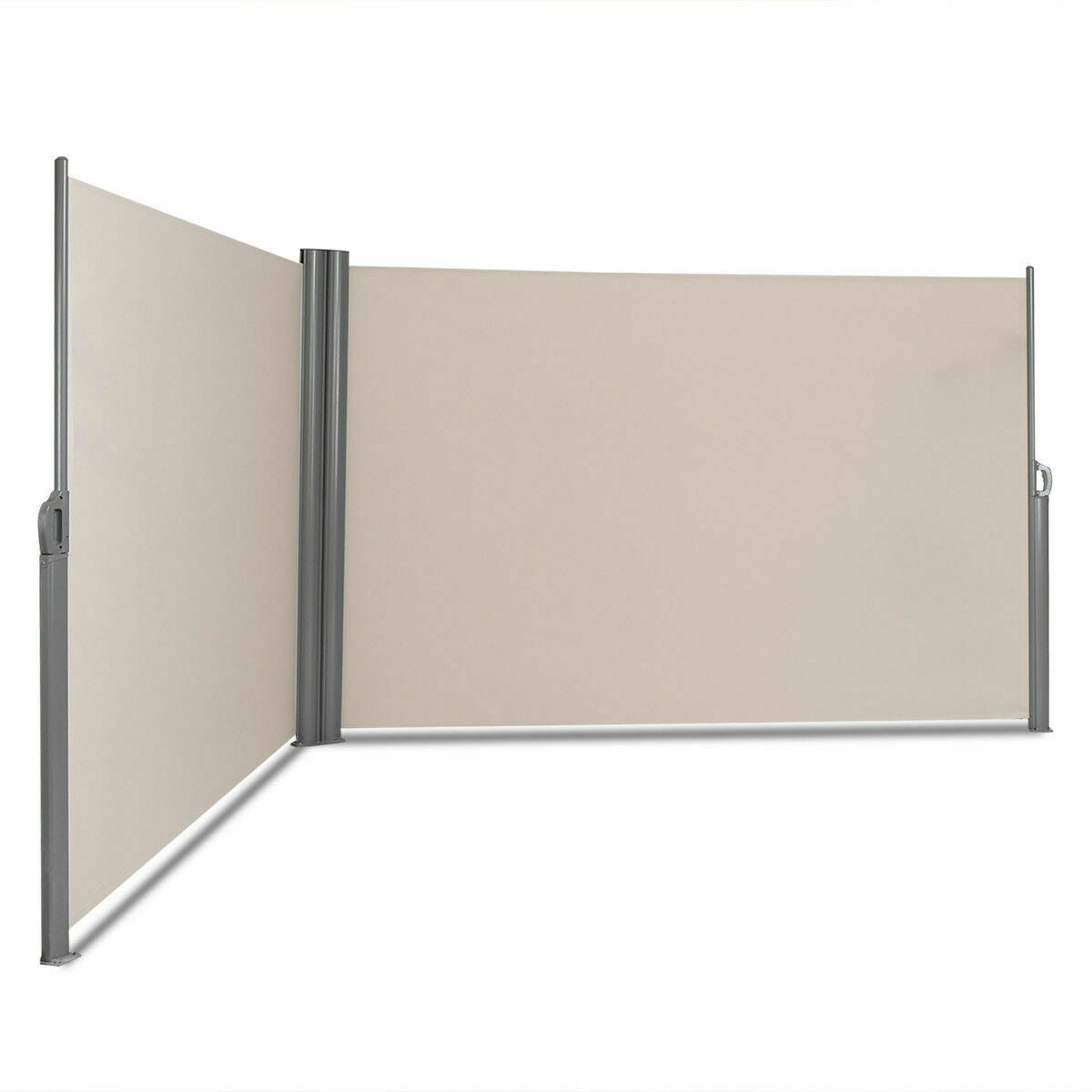 237 x 71 Inch Retractable Double Folding Patio Awning Screen Divider, Beige
