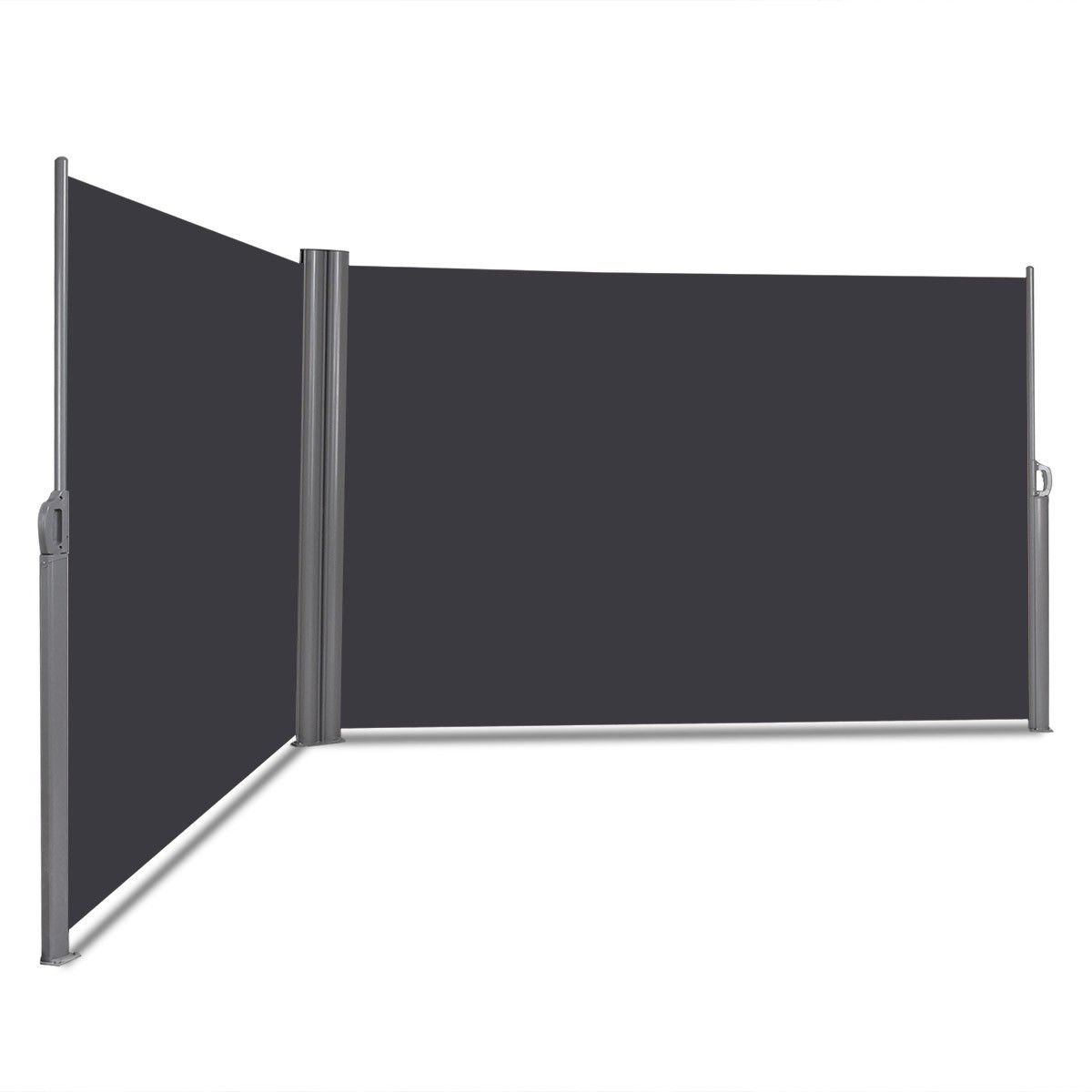237 x 63 Inch Patio Retractable Double Folding Side Awning Screen Divider, Gray Outdoor Shades at Gallery Canada