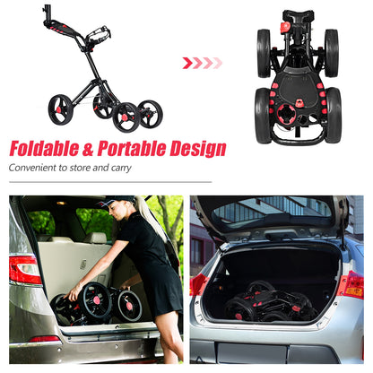 4 Wheel Folding Golf Pull Push Cart Trolley, Black Golf at Gallery Canada