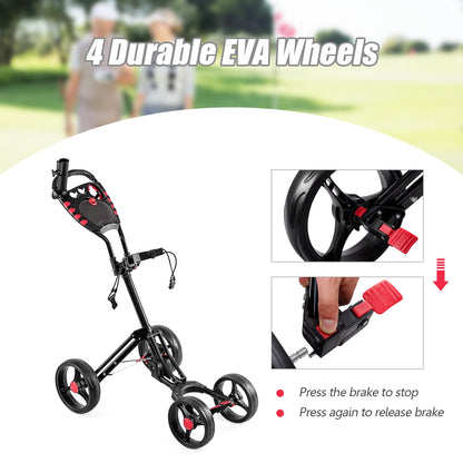 4 Wheel Folding Golf Pull Push Cart Trolley, Black Golf at Gallery Canada