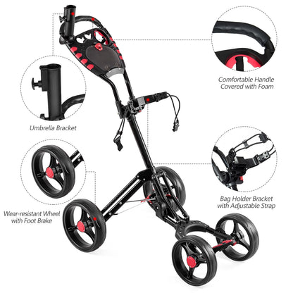 4 Wheel Folding Golf Pull Push Cart Trolley, Black Golf at Gallery Canada