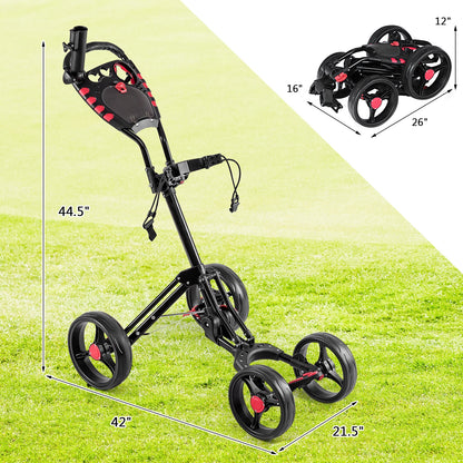 4 Wheel Folding Golf Pull Push Cart Trolley, Black Golf at Gallery Canada