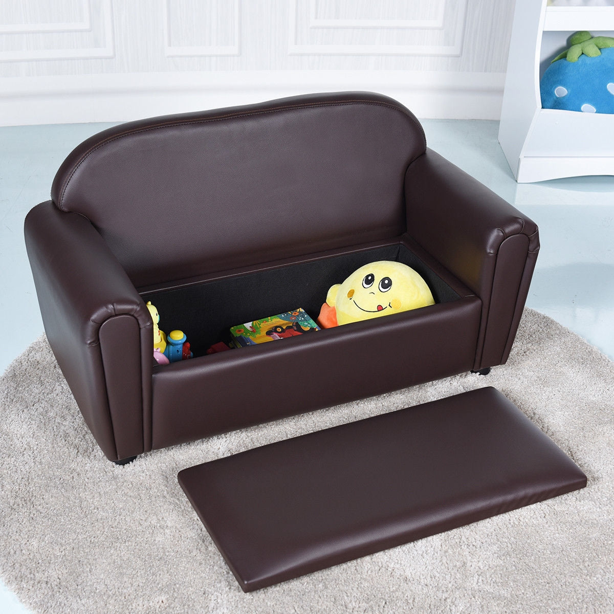 Kids Sofa Armrest Chair with Storage Function, Brown Kids Chairs & Seating at Gallery Canada