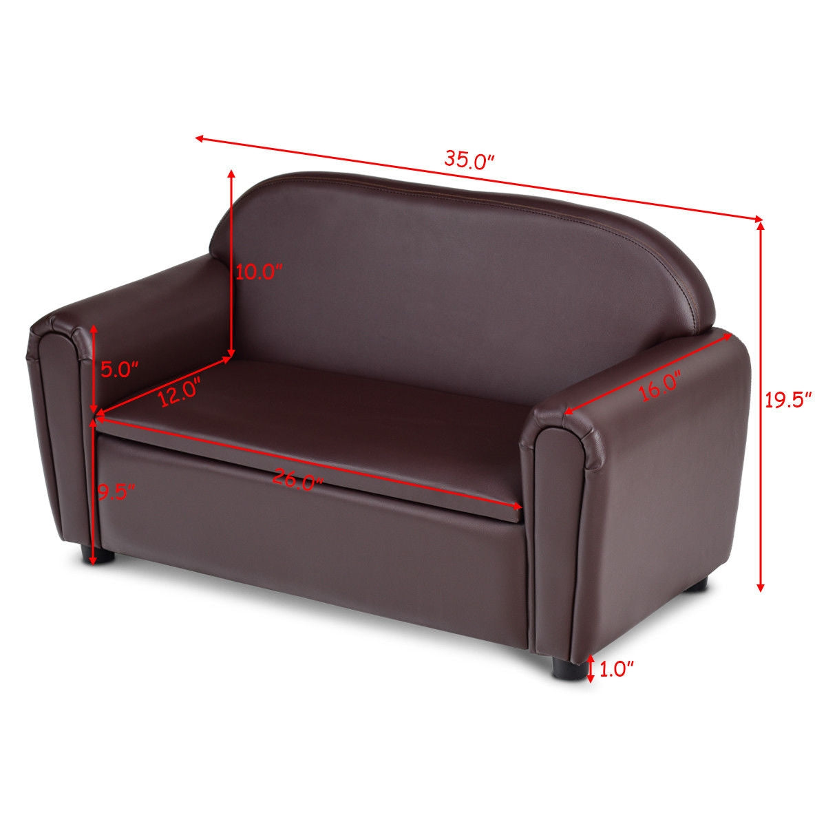 Kids Sofa Armrest Chair with Storage Function, Brown Kids Chairs & Seating at Gallery Canada