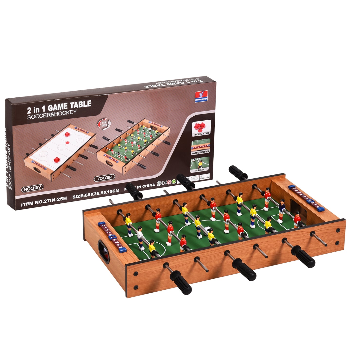 2 in 1 In/Outdoor Air Hockey Foosball Game Table, Brown Game Room at Gallery Canada