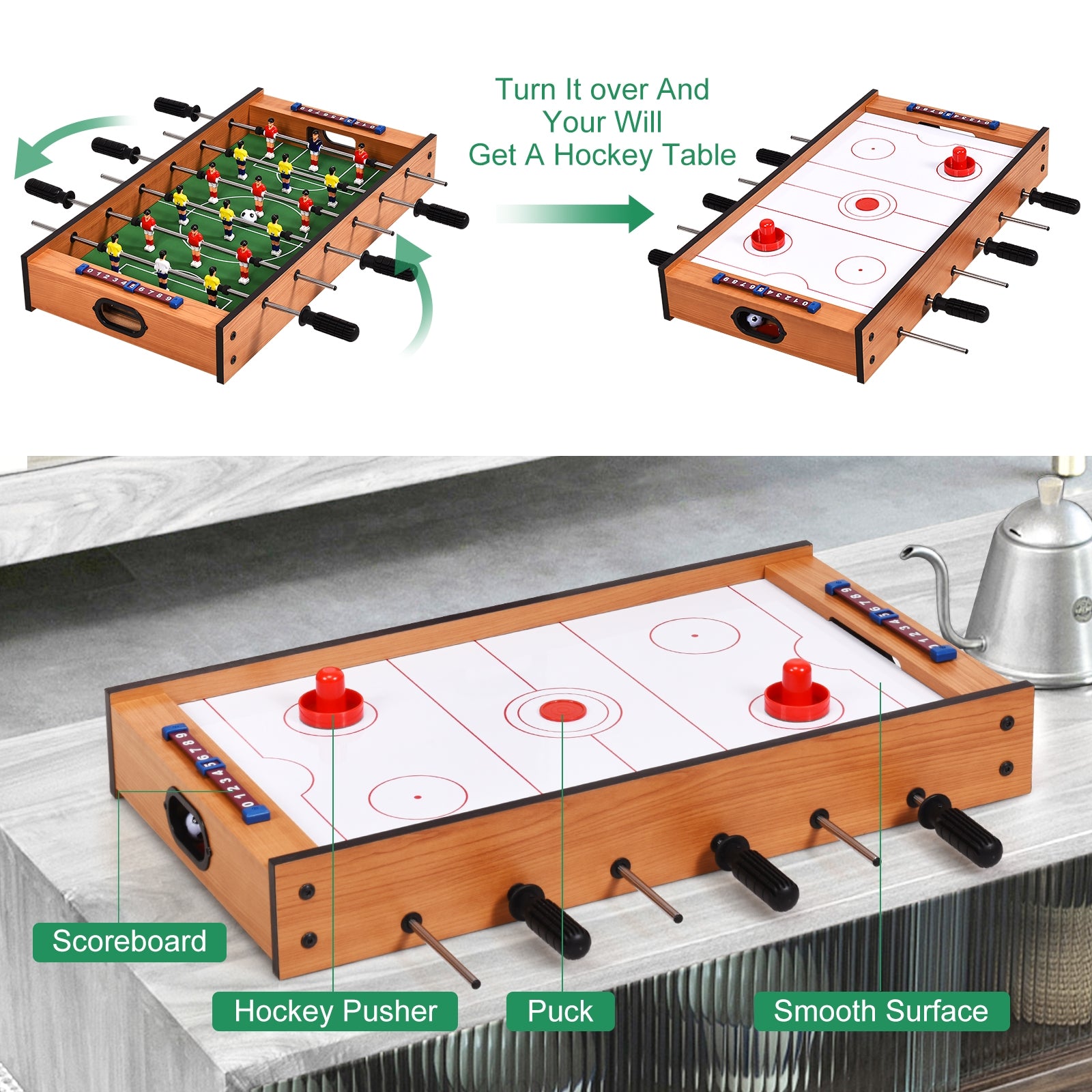 2 in 1 In/Outdoor Air Hockey Foosball Game Table, Brown Game Room at Gallery Canada