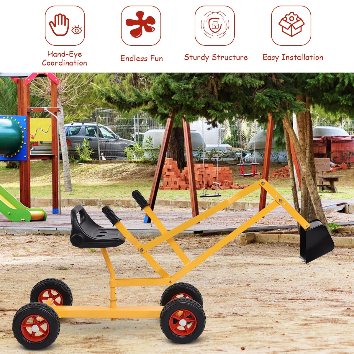 Heavy Duty Kid Ride-on 4-Wheel Excavator Sand Digger, Yellow Sandboxes at Gallery Canada