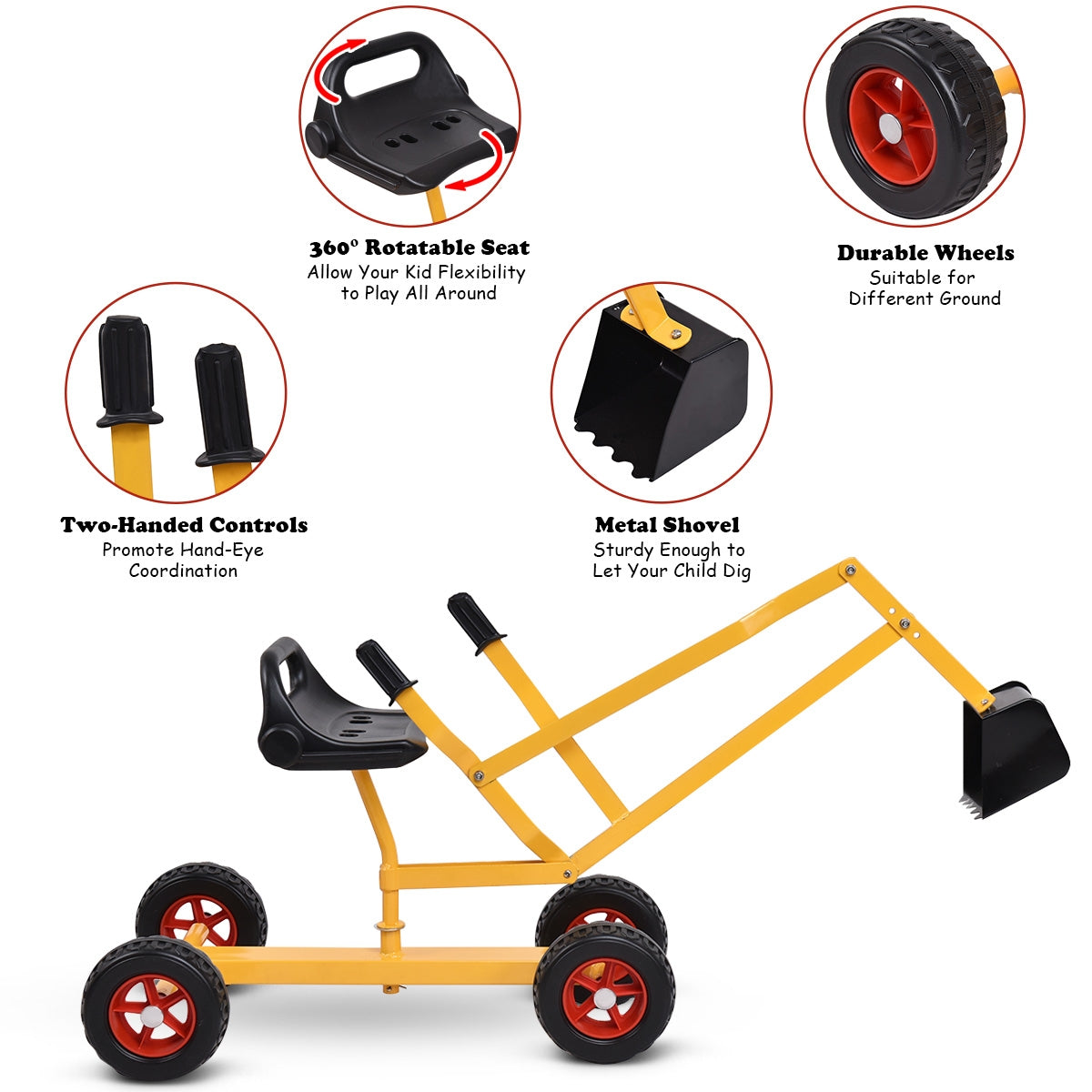 Heavy Duty Kid Ride-on 4-Wheel Excavator Sand Digger, Yellow Sandboxes at Gallery Canada