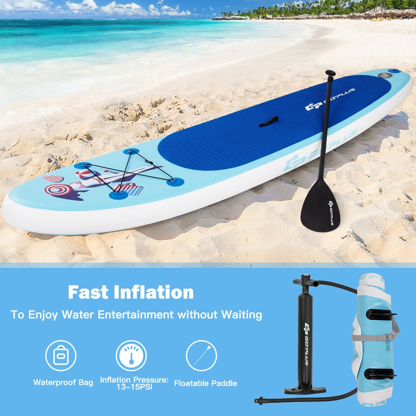 10 FT Inflatable Stand Up Paddle Board, Blue