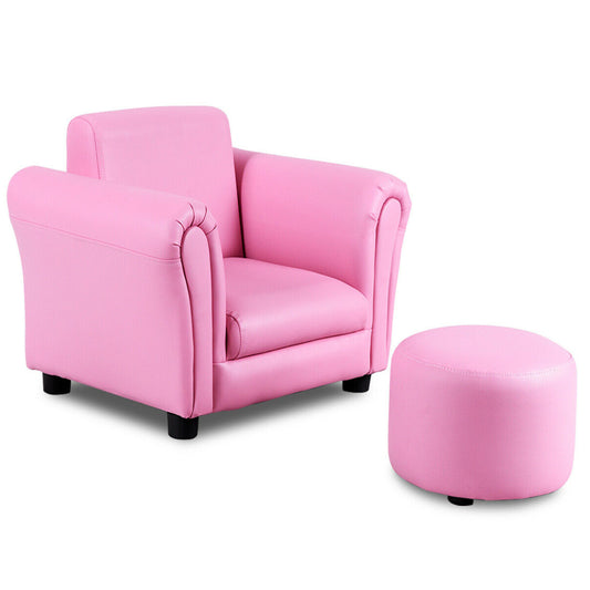 Kids Single Armrest Couch Sofa with Ottoman, Pink Kids Chairs & Seating Pink at Gallery Canada