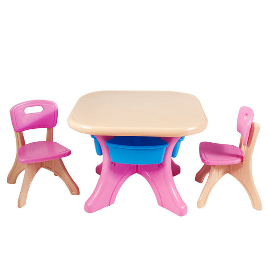 3-Piece Plastic Children Play Table & Chair Set, Multicolor