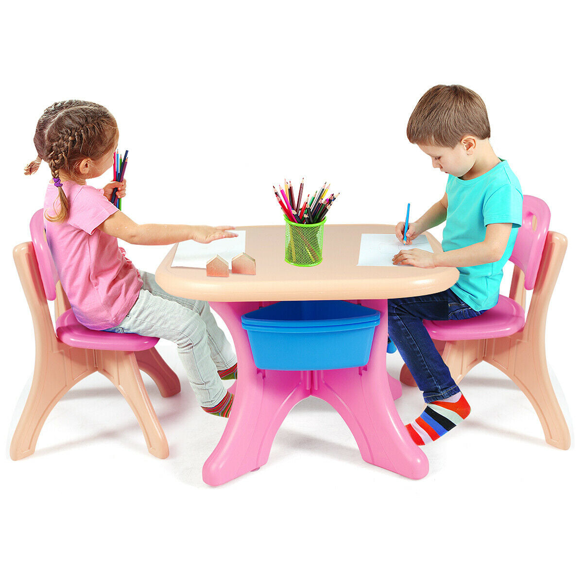 3-Piece Plastic Children Play Table & Chair Set, Multicolor Kids Table & Chair Sets at Gallery Canada