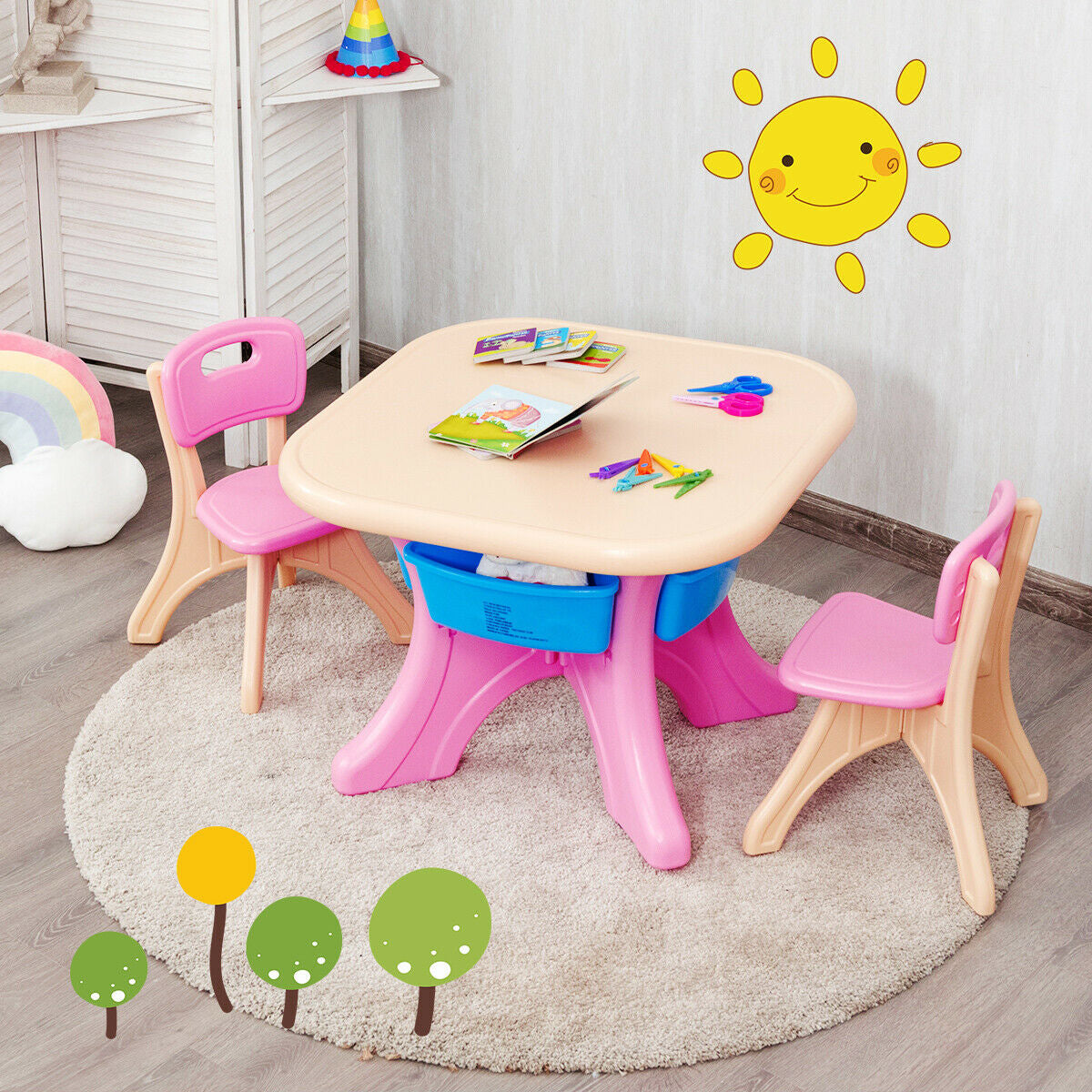 3-Piece Plastic Children Play Table & Chair Set, Multicolor Kids Table & Chair Sets at Gallery Canada