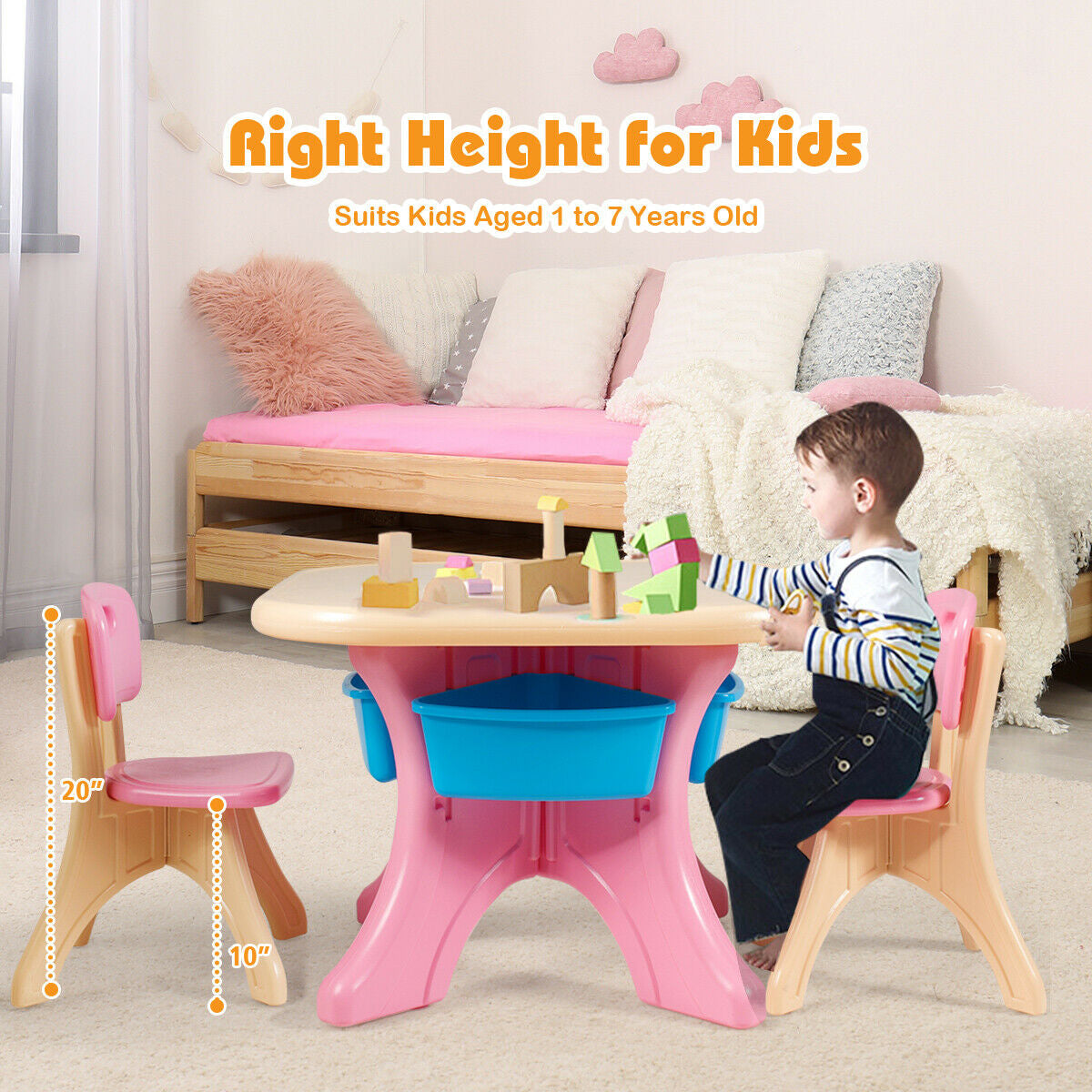 3-Piece Plastic Children Play Table & Chair Set, Multicolor Kids Table & Chair Sets at Gallery Canada