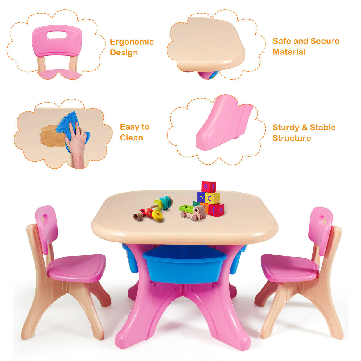 3-Piece Plastic Children Play Table & Chair Set, Multicolor Kids Table & Chair Sets at Gallery Canada