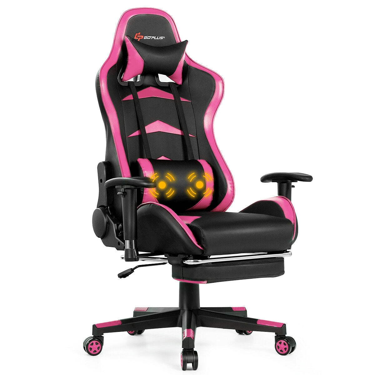 Massage Gaming Chair with Footrest, Pink Gaming Chairs at Gallery Canada