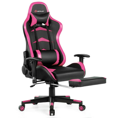 Massage Gaming Chair with Footrest, Pink Gaming Chairs at Gallery Canada