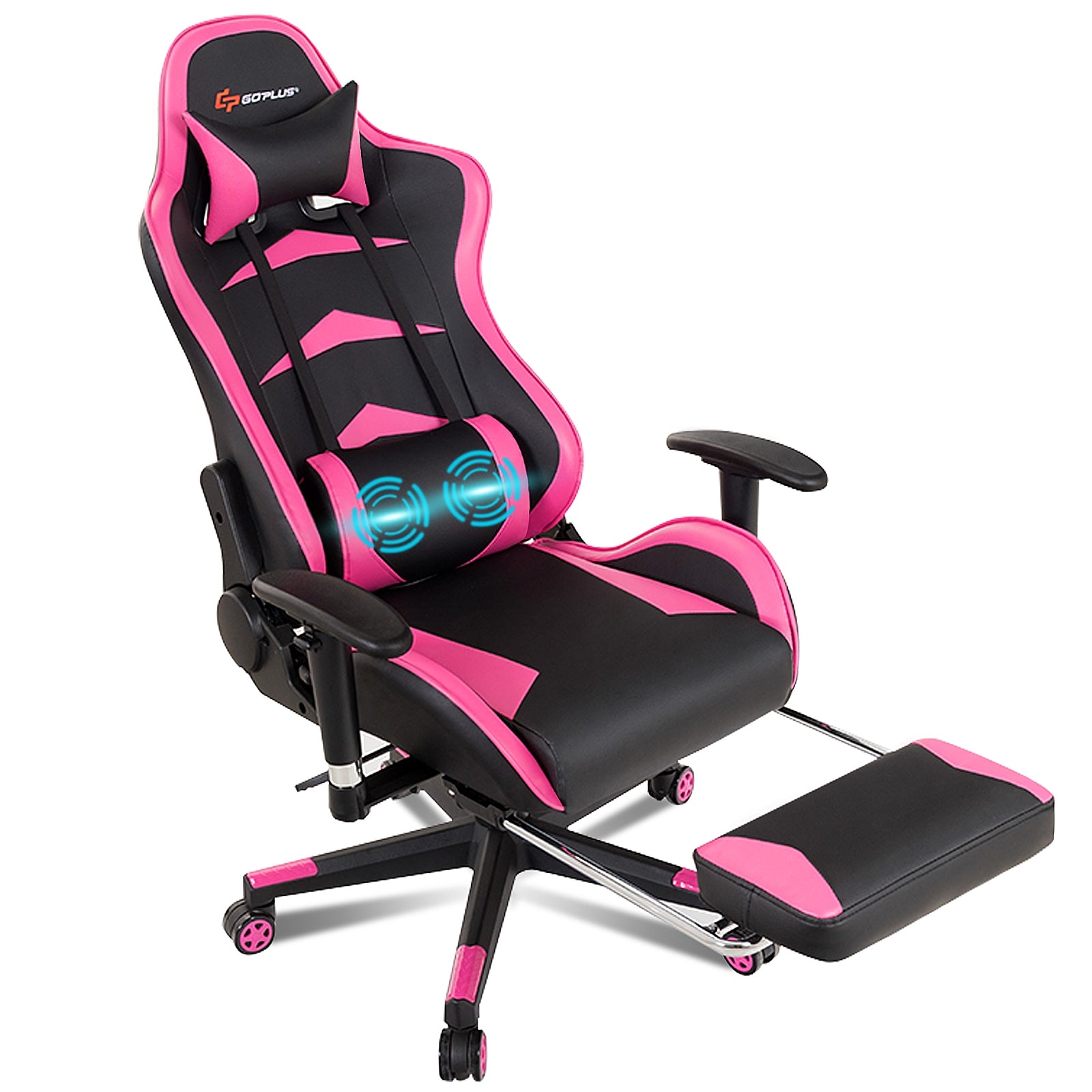 Massage Gaming Chair with Footrest, Pink Gaming Chairs at Gallery Canada