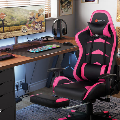 Massage Gaming Chair with Footrest, Pink Gaming Chairs at Gallery Canada