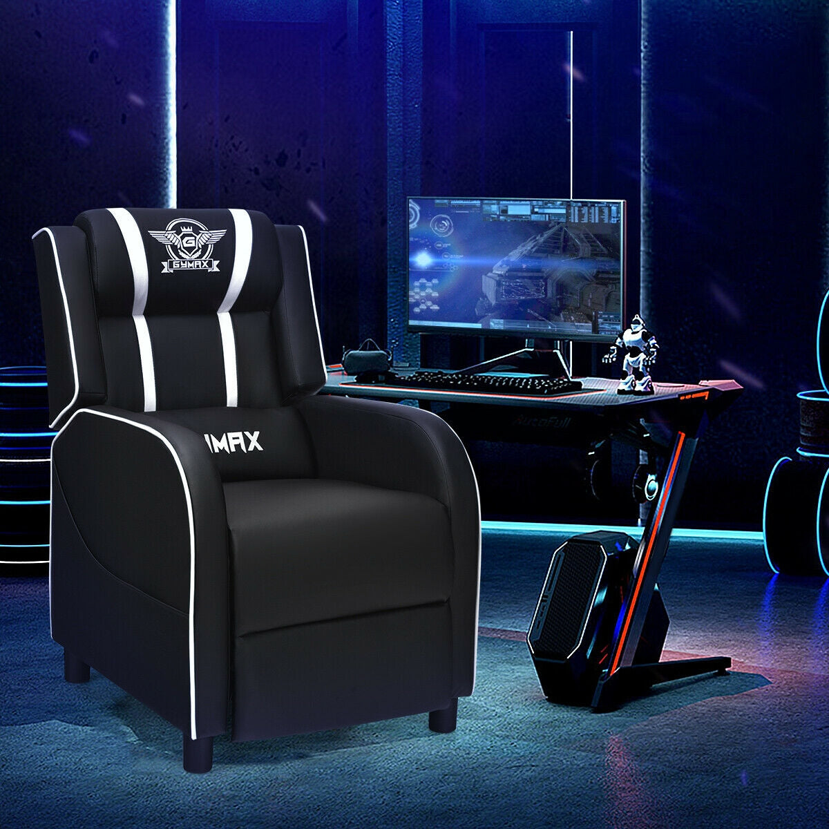 Massage Racing Gaming Single Recliner Chair, White Gaming Chairs at Gallery Canada