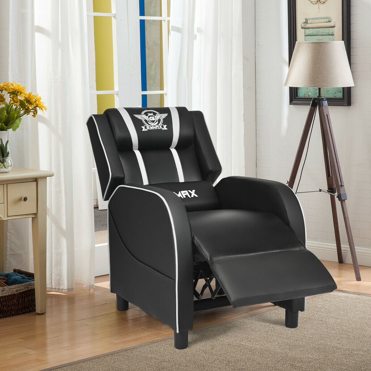 Massage Racing Gaming Single Recliner Chair, White Gaming Chairs at Gallery Canada