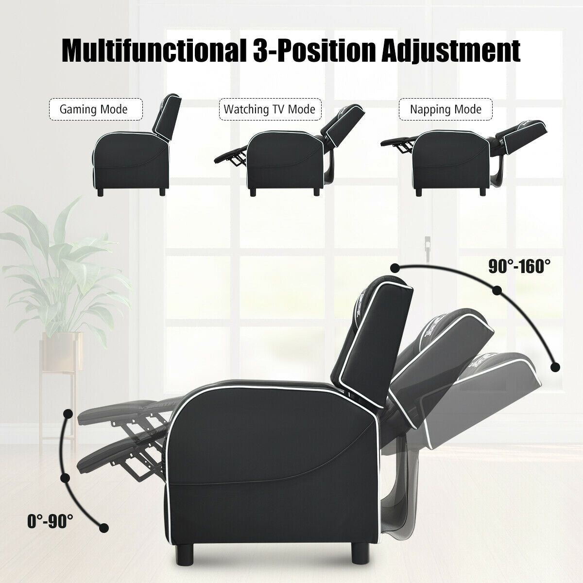 Massage Racing Gaming Single Recliner Chair, White Gaming Chairs at Gallery Canada