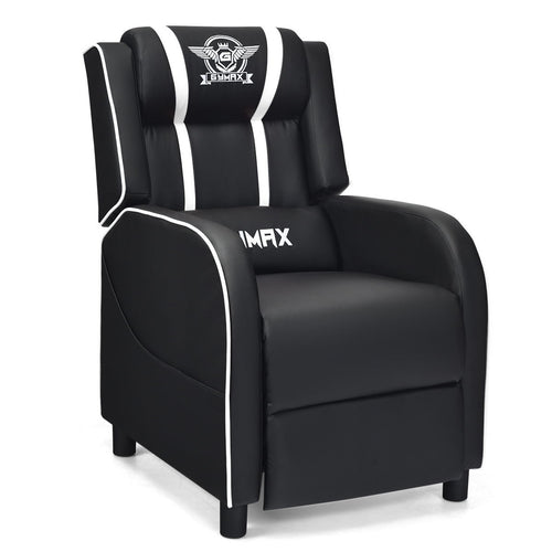 Massage Racing Gaming Single Recliner Chair, White