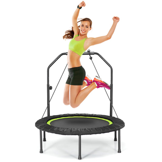 40 Inch Foldable Fitness Rebounder with Resistance Bands Adjustable Home, Green Trampolines Green at Gallery Canada