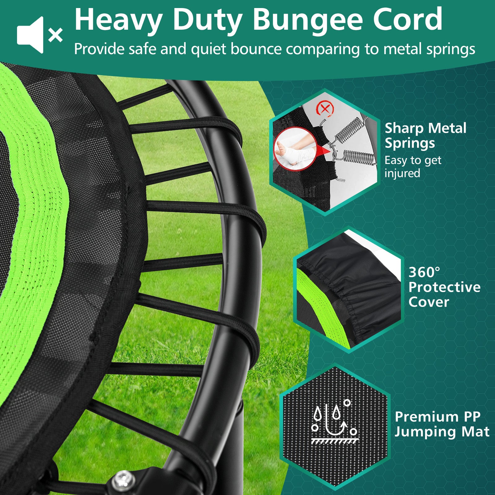 40 Inch Foldable Fitness Rebounder with Resistance Bands Adjustable Home, Green Trampolines at Gallery Canada