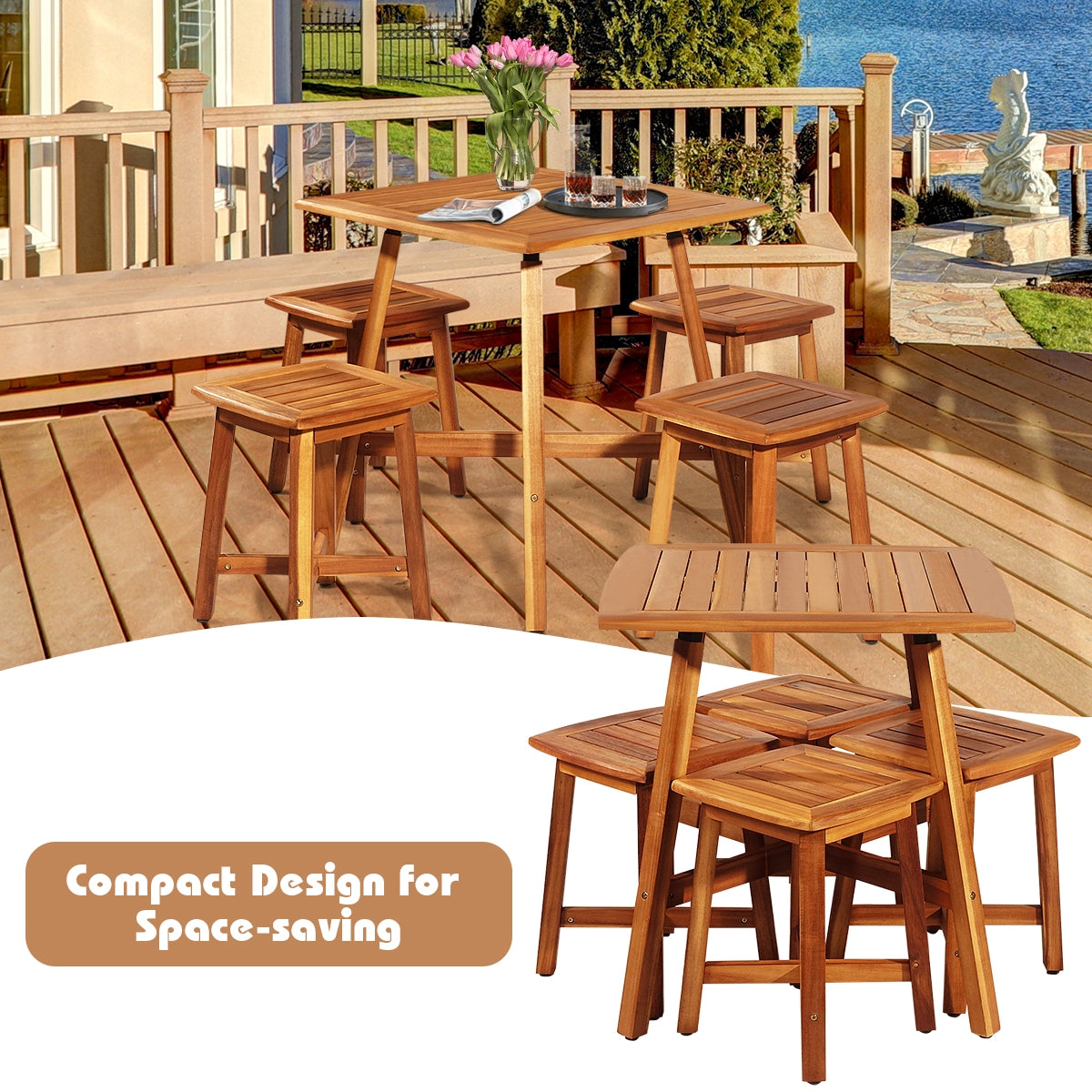 5 Pieces Acacia Patio Dining Set, Brown Patio Dining Sets at Gallery Canada