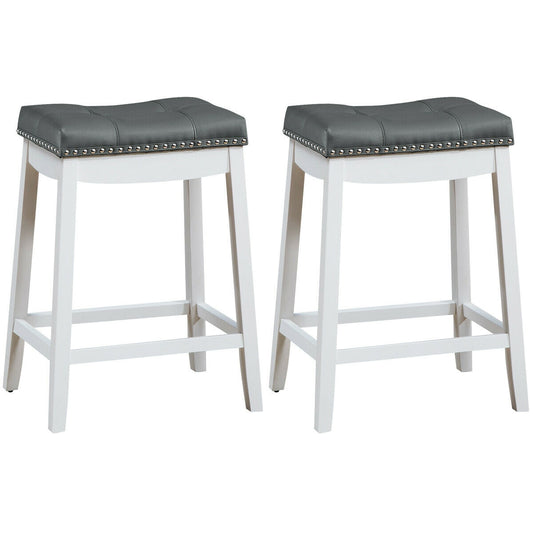 Set Of 2 Nailhead Saddle Bar Stools, White Bar Stools White at Gallery Canada