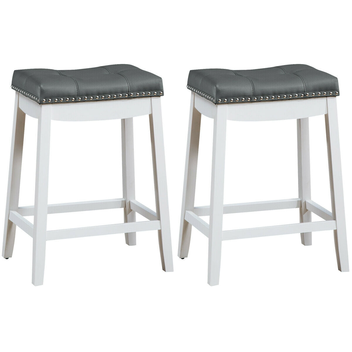 Set Of 2 Nailhead Saddle Bar Stools, White Bar Stools White at Gallery Canada