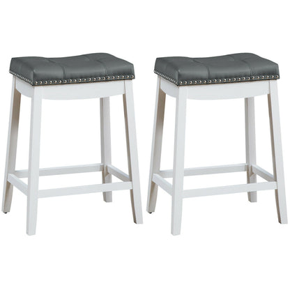 Set Of 2 Nailhead Saddle Bar Stools, White Bar Stools White at Gallery Canada