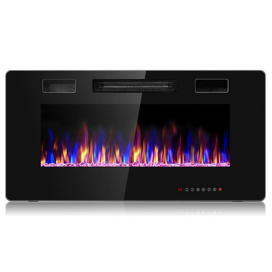 36 Inch Ultra Thin Wall Mounted Electric Fireplace, Black Fireplaces Black at Gallery Canada