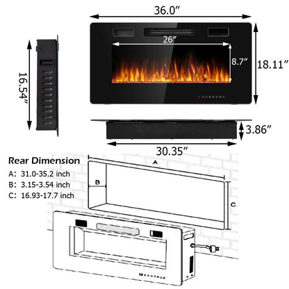 36 Inch Ultra Thin Wall Mounted Electric Fireplace, Black Fireplaces at Gallery Canada