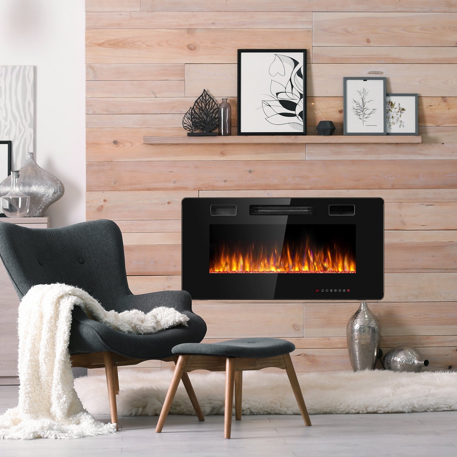 36 Inch Ultra Thin Wall Mounted Electric Fireplace, Black Fireplaces at Gallery Canada